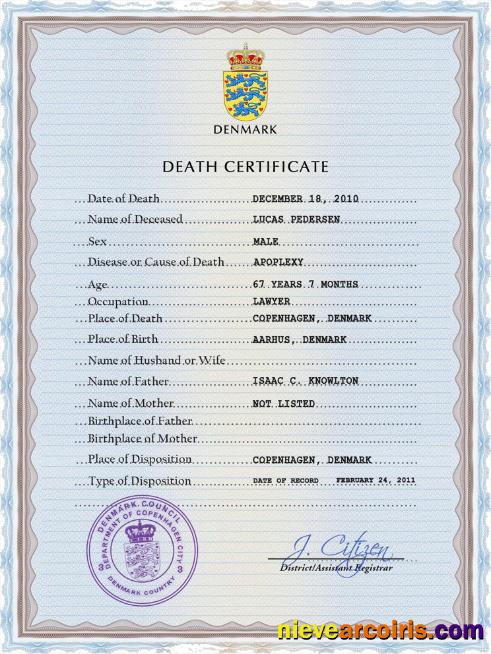 Denmark vital record death certificate
